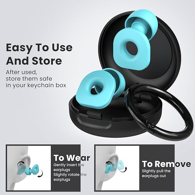 2 Pairs of Earplugs for Sleeping,Reusable Hearing Protection Ear Plugs with 8 Pairs Ear Tips & One Connector Cord,Soft Earplugs for Noise Reduction,Concert,Musician & Work - 25dB-30dB