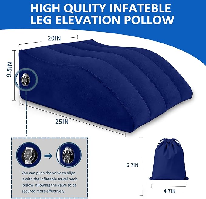 Inflatable Leg Pillow for After Surgery – Leg Elevating Pillow for Back Support,Swelling & Circulation,Portable Wedge Pillow for Leg Support,Travel,Recovery,Knee Surgery,Back Pain & Everyday Comfort