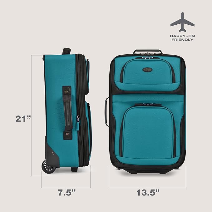U.S. Traveler Rio Lightweight Softside Rolling Carry-on Suitcase, 2-Wheel Single, Teal