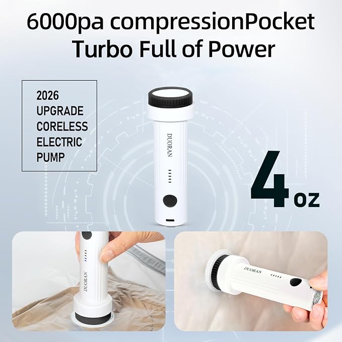 Cordless Electric Vacuum Pump for Vacuum Storage Bags Travel Air Pump, Portable USB Rechargeable Seal & Compression Bag Pump for Clothes, Blankets & Bedding (Black)