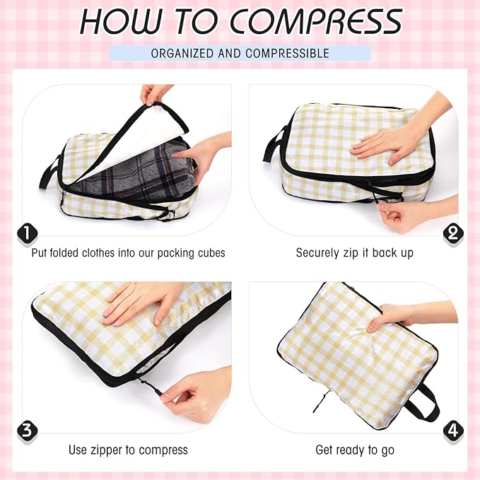 5 Pack Compression Packing Cubes for Travel Space Saving Cubes Luggage Organizer for Suitcase(Plaid,Mixed)