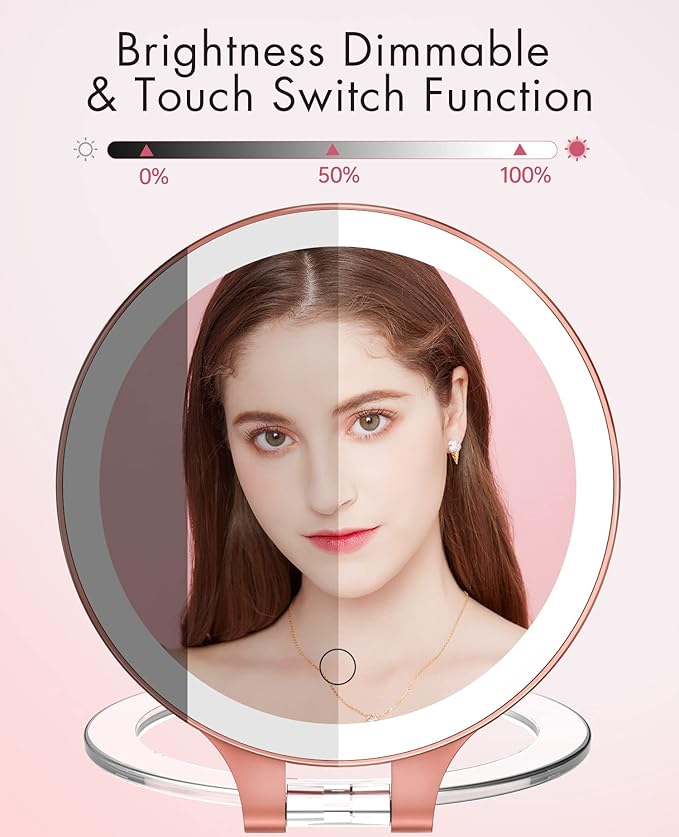 FASCINATE Magnifying Mirror 10X 1X Double Sided Magnification, Makeup Vanity Mirror Rechargeable Lighted with 3 Color Setting Adjustable Rotation LED Vanity Desk