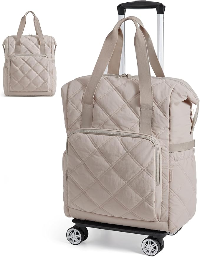 BAGSMART Rolling Duffle Bag with Wheels, 35L Carry on Travel Bag with Detachable Wheels, PVC Wet Pocket Duffel bag with Wheels, Camel