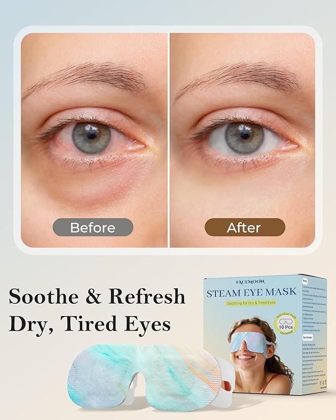 Warm Eye Compresses for Dry Eyes: 10 Packs Disposable Steam Eye Mask for Tired Eyes & Puffiness - Heated Sleep Mask for Fast Relief - Ideal for Spa, Airplane Travel Essentials & Relaxation Gifts