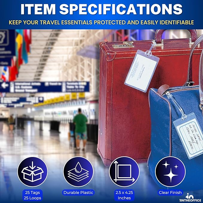 1InTheOffice Laminating Luggage Tags with Loops, Laminating Pouches 5 Mil, Luggage Tag Pouches, 2 1/2" x 4 1/4", 25 Pack