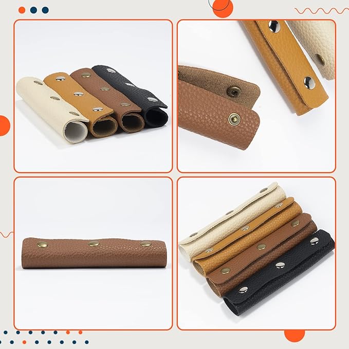 IUAQDP 8 Pieces Leather Handbag Handle Wrap Cover Purse Strap Protector Saddle with Brass Clasp, Soft Luggage Bag Grip Pad Identifier for Shopping/Travel/Suitcase/Tote Bag, Wallet, 4 Colors