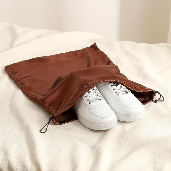 2PCS Dustproof Storage Bags with Drawstring Closure, Brown Dust Bags, Dust Cover Bag, Travel Storage Pouch for Handbags, Purses, Shoes and Boots (23.6x19.7 Inch & 19.7x15.7 Inch)