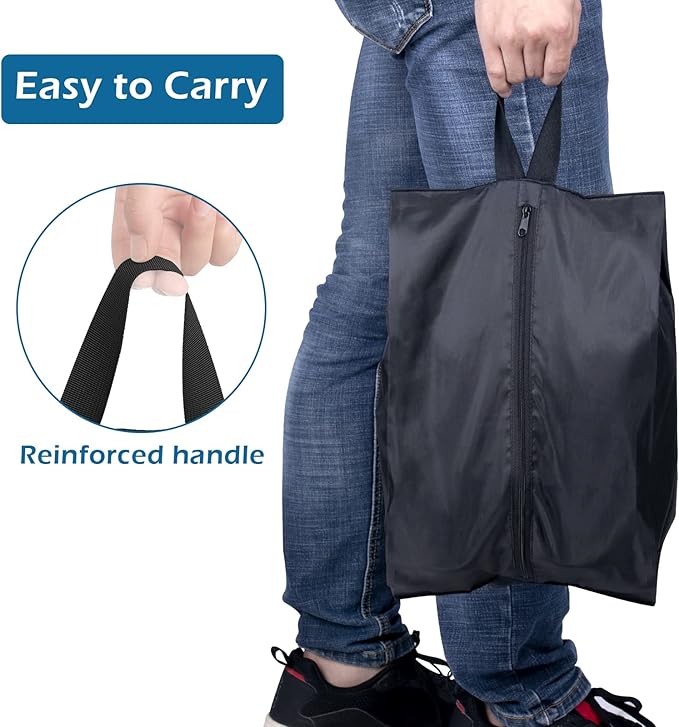 MISSLO Portable Nylon Travel Shoe Bags with Zipper Closure (Pack 4, Black)