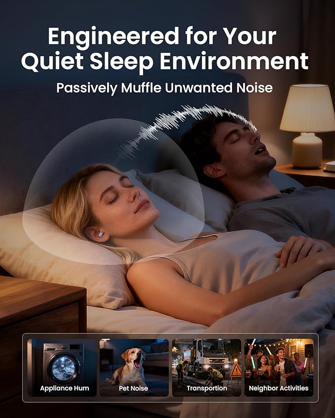 Ear Plugs for Sleeping All-Night Wear without Ear Pain Side Sleeper Patent Qufits Eartips Ultra-Comfy Reusable Earplugs for Sleep, Focus, Study, Travel, 23dB Noise Reduction - Black