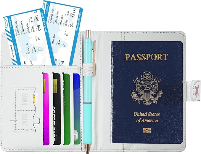 Passport Holder, Travel Wallet Cover with Pen Loop | Cute RFID Blocking Leather Case with Magnetic Closure for Travel Essentials-Posy