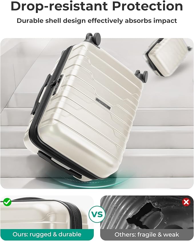 BAGSMART Carry On Luggage 22x14x9 Airline Approved with Spinner Wheels,Lightweight 20 Inch Luggage with TSA Lock,Expandable Hard Shell Carry On Suitcases for Men Women,White