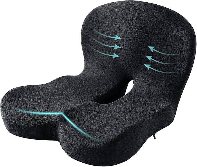 Ergonomic Seat Cushion for Back Pain & Sciatica Relief – Memory Foam Chair Pad for Office Chairs Wheelchair Car & Truck Drivers – Non-Slip Design for Long Sitting Comfort (Black)