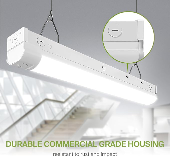 ASD 2ft LED Linear Strip Light Fixture with Q-Base | UL DLC Stairwell Certified Luminaire 15W-25W 120-277V Linkable LED Shop Light | 3000K-5000K Adjustable Commercial Ceiling Fixture