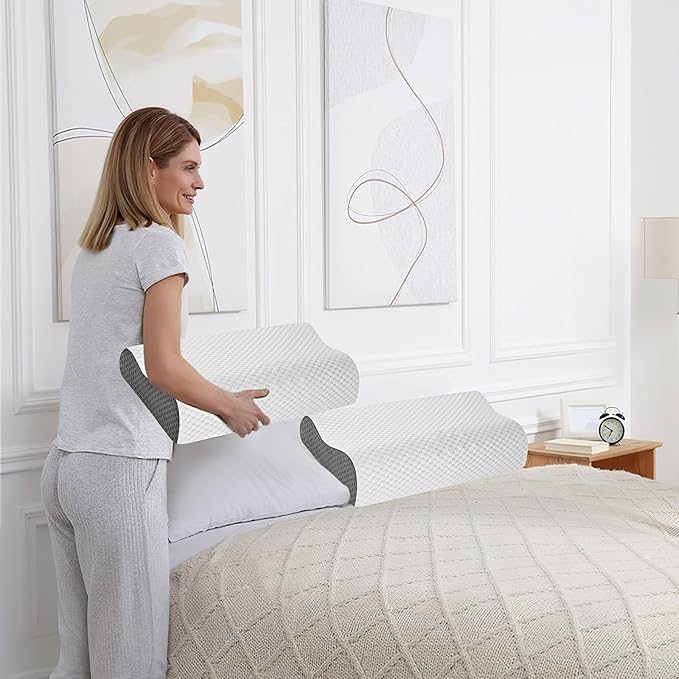 Neck Support Pillow for Pain Relief, Ergonomic Cervical Pillow for Sleeping, Orthopedic Contour Bed Pillow for Side, Back