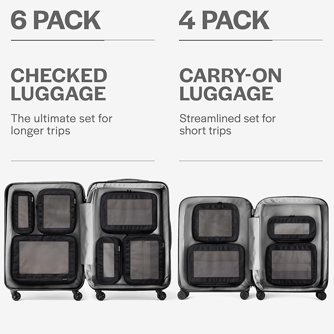 Aerotrunk Compression Packing Cubes for Travel - Luggage Organizer Bags - Double Zipper Packing Cubes for Suitcases (12-Pack, Black)
