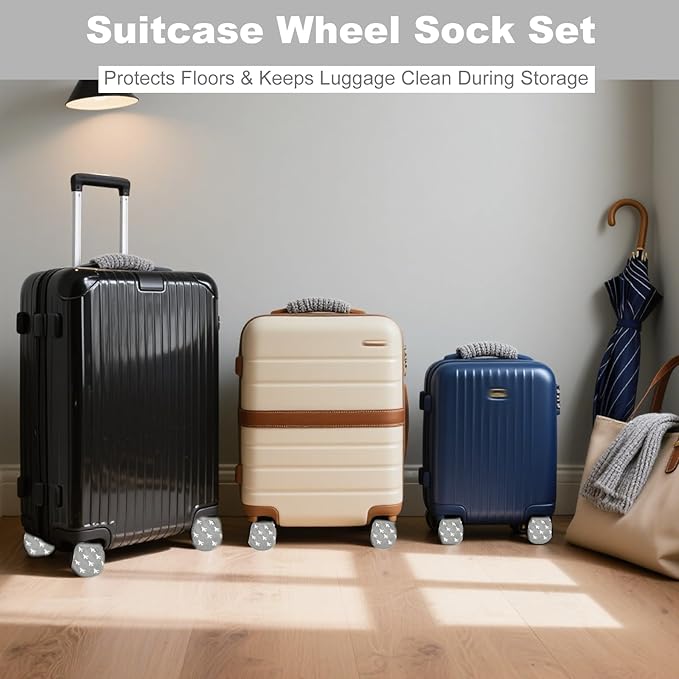 12Pcs Luggage Wheel Covers for Suitcase Wheels Full Wrap Fabric Protector Sleeves for Universal Luggage Wheel Protection Covers with Dirt Guard for Travel Bags and Storage Use