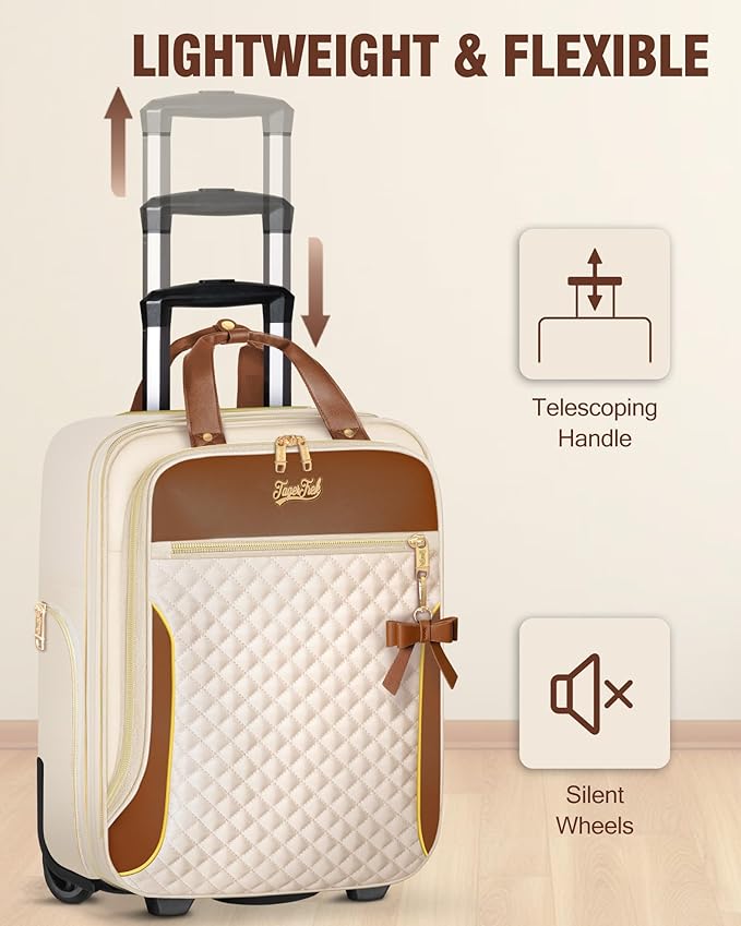 Underseat Carry On Luggage with 2 Wheels, Airline Approved Personal Item Suitcase with Multiple Compartments, Lightweight Softside Under Seat Carry-on Suitcases for Women Travel Business, Beige