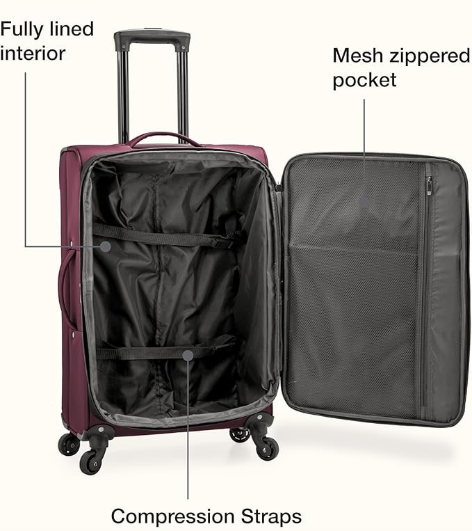 U.S. Traveler Anzio Softside Expandable Luggage with Spinner Wheels, Burgundy, 3-Piece Set (22/26/30)