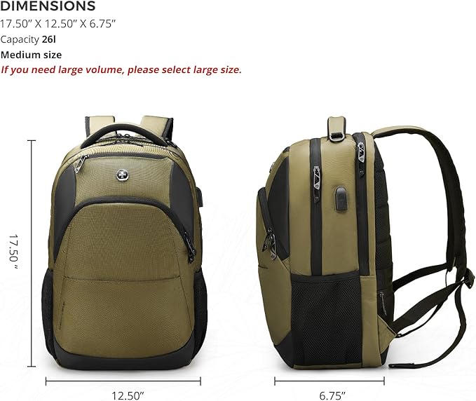 Swissdigital Design Business Laptop Backpack, College Laptops Backpack with USB Charging Port for Men and Women Fits 16 Inch Notebook, Olive | SD1670-26