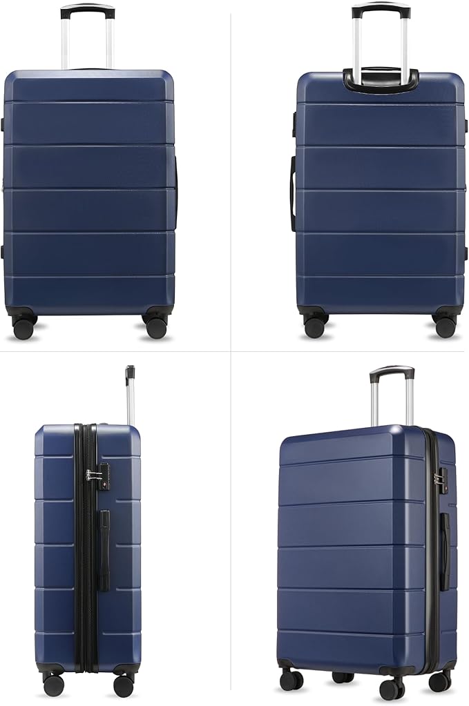 28 Inch Checked Luggage with Spinner Wheels, 106L Large Expandable Hardside Suitcase with TSA Lock, Durable ABS Hard Shell for Family Vacation and International Travel (28 in, Blue)