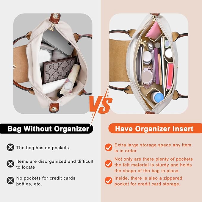 LOUKAYCCI Purse Organizer Insert for Longchamp Le Pliage L Handbag Insert Felt Long Champ Tote Bag Organizer Insert with Cup (Beige, Large)