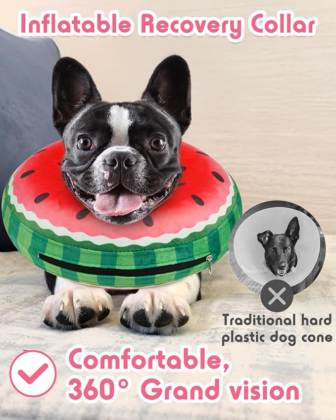 Inflatable Dog Pillow Cone Collar After Surgery, Donut Soft Neck Cone for Chihuahua Pomeranian Small Dogs, etc, Recovery E Collar to Stop Licking Watermelon