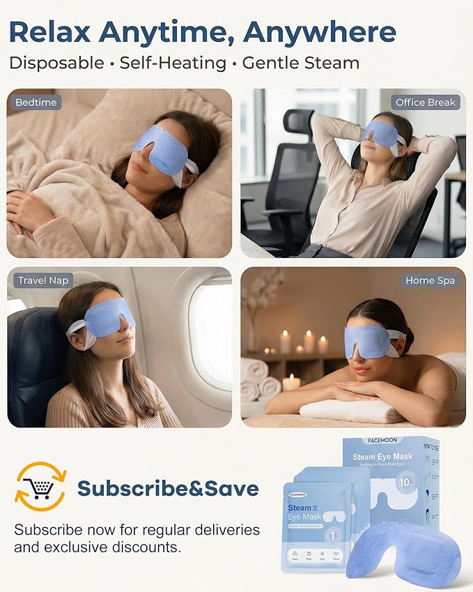 10 Packs Self Heating Steam Eye Mask: Warm Eye Compress for Dry Eyes, Stye Eye Treatment - Disposable Moist Heated Sleep Mask for Tired Eyes & Headache Relief - Ideal for Travel & Spa Gift(Unscented)