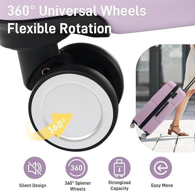 6 Pcs ABS Hardshell Luggage Sets Spinner Wheel Suitcase Lock Suitcases