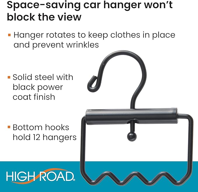 High Road Heavy Duty Car Clothes Hanger with Carry Handle and Hooks for Dry Cleaning, Moving and Road Trips