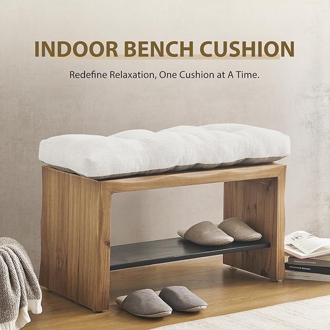 downluxe Indoor Bench Cushion for Indoor Furniture, Non-Slip Tufted Overstuffed Textured Foam Bench Seat Cushion, 36" X 14" X 4", Beige, 1 Pack