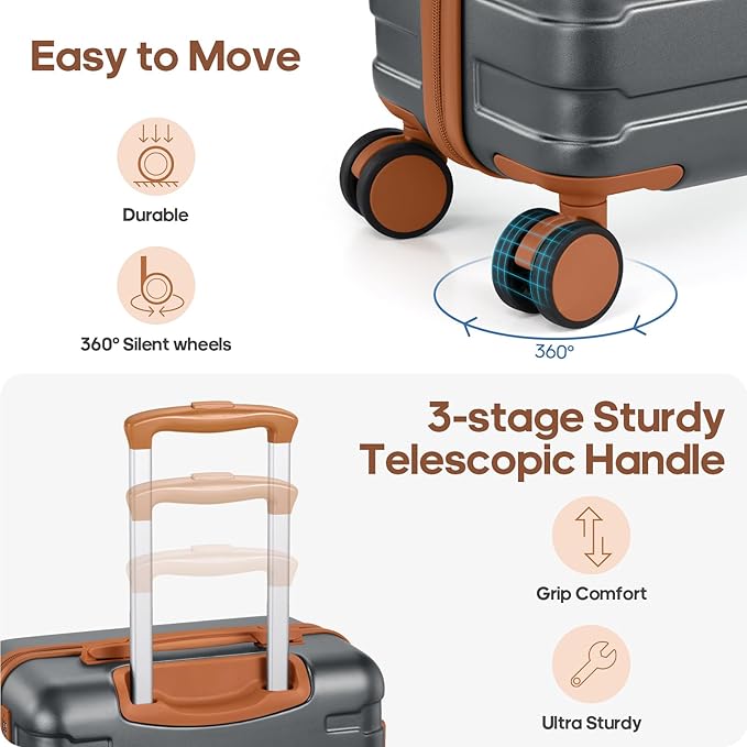 Luggage Sets 3 Piece, 20 Inch Hardshell Carry On Luggage 22x14x9 Airline Approved, Suitcase with TSA Locks & YKK Zippers, Carry On Suitcase with Wheels for Men & Women Travel