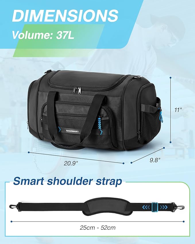 BAGSMART 4-IN-1 Gym Bag for Women Men, TSA Lightweight Duffle Bag for Travel with Shoe Compartment & Wet Pocket, 22L/30L/38L Tactical Backpack with 40oz Water Bottle Holder