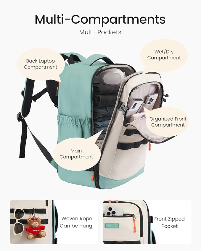 LOVEVOOK 50L Travel Backpack for Women & Men, TSA Approved Carry On Backpack with 3 Packing Cubes, Waterproof Personal Item Bag Fits 17" Laptop, Weekender Essentials Overnight Backpack for Trip