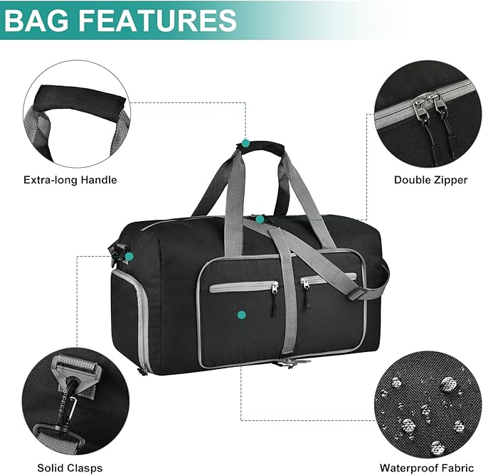Dimayar 115L Travel Duffle Bag for Men Women - Foldable Duffel Bag with Shoes Compartment - Overnight Bags Waterproof & Tear Resistant(Black)