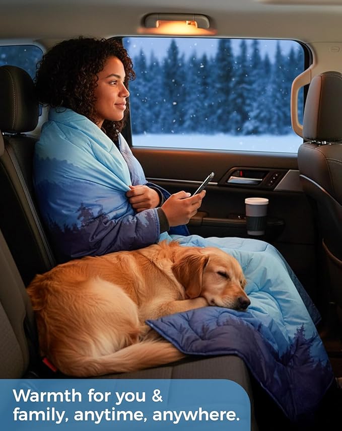 KingCamp Ultralight Camping Blanket, Packable Down Alternative Puffy Printed Wearable Blanket with Snap Buttons & Corner Loops Weatherproof Quilt for Outdoor Travel Stadium (78.7"L x 57.1”W, CYAN)
