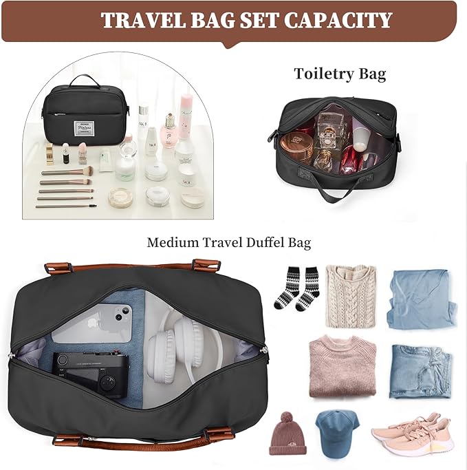 Weekender Bags for Women,Personal Item Travel Bag with Shoes Compartment,Overnight Travel Duffel Bag with Toiletry Bag,Medium