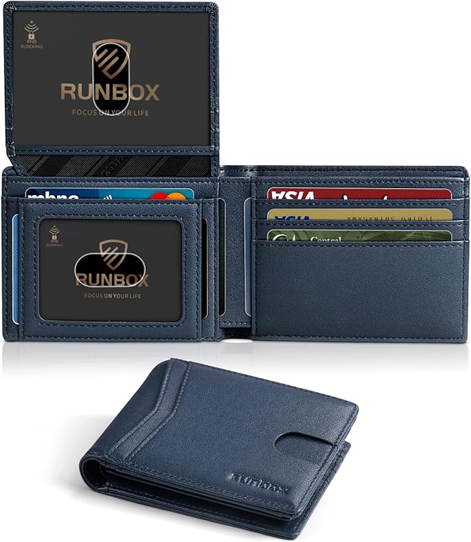 RUNBOX Wallet for Men Slim Rfid Leather 2 ID Window With Gift Box | Slim, Rfid, 2 ID Window, With Gift Box, Slim, Rfid
