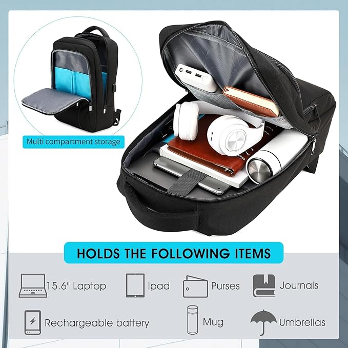 DUSLANG 15.6 Inch Laptop Backpack for Travel Water Resistant College Backpack for Men Women Laptop Bag with USB Charging Port Business Backpack,Black