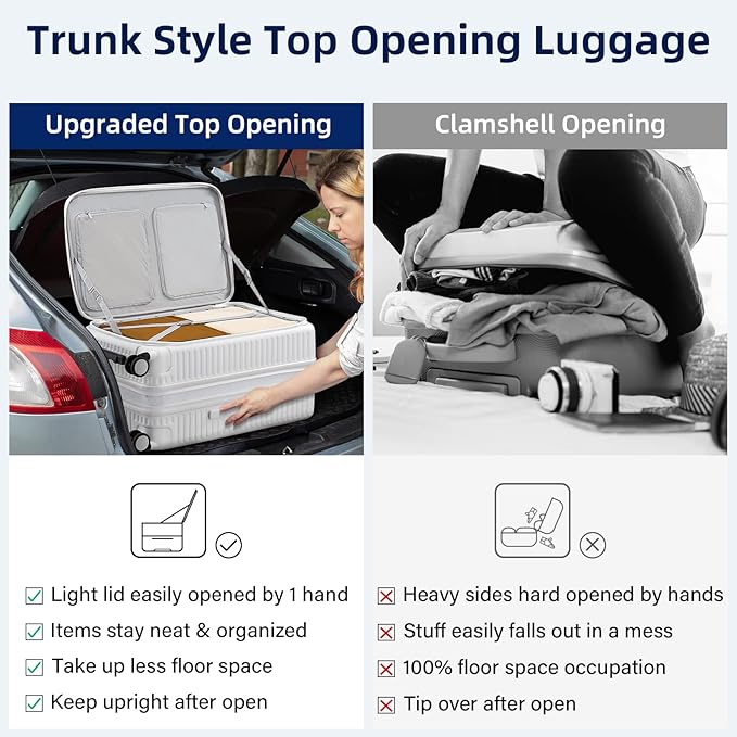 HanTrip Hard Shell Suitcases 24 Inch Check in Luggage with Spinner Wheels Cup Holder, Lightweight Top Opening Expandable Luggage Hard Case Rolling Medium Checked Suitcase with Lock, White