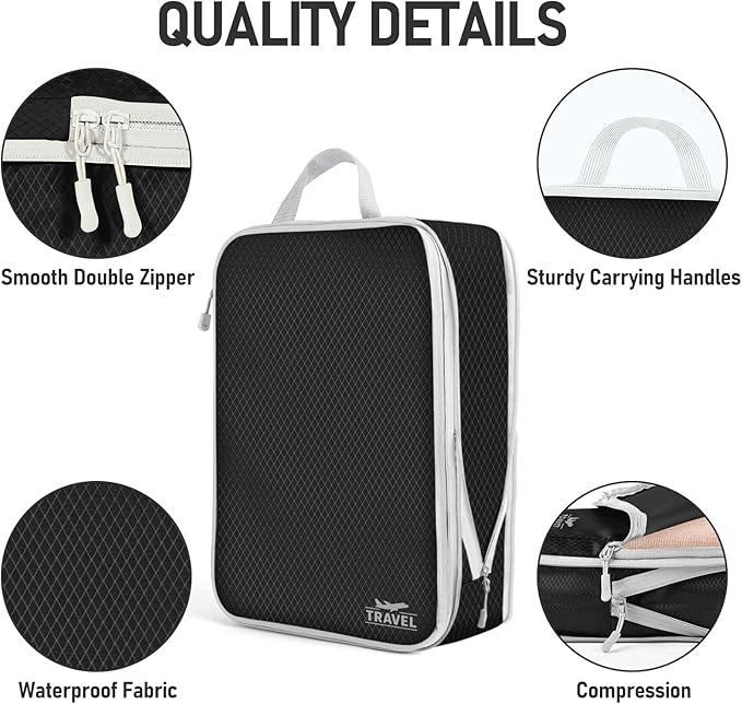 6 Set Compression Packing Cubes, Suitcase Organizer, Lightweight Travel Essentials, Compression Bags For Travel Accessories Luggage Storage Set (6Pcs, Black)
