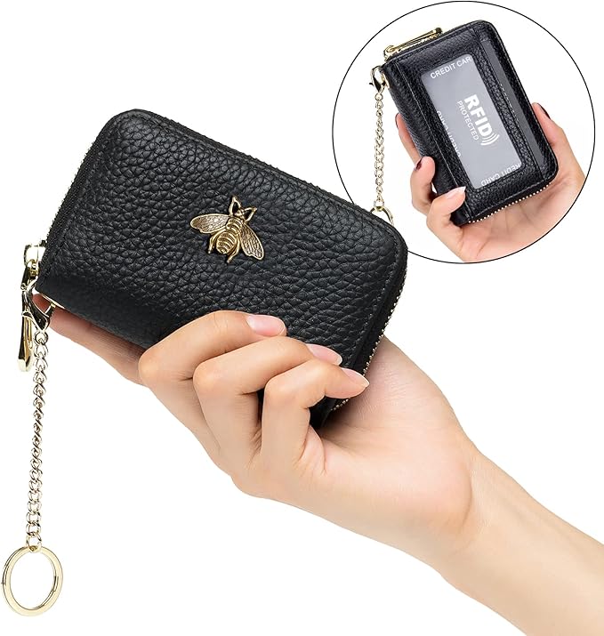 imeetu RFID Credit Card Holder, Small Leather Zipper Card Case Wallet for Women
