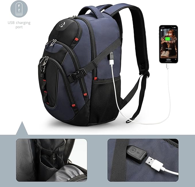 Swissdigital Design Travel Backpack for Men with Apple Find My, Laptop Backpack with USB Charging Port, RFID Protection, Add-A-Bag System - Travel Backpack for Men-Finder Color Random | SD803BT013-12