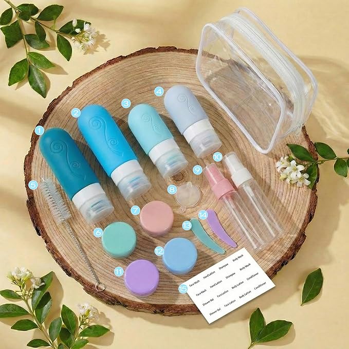 vodvob 16 Pack Travel Bottles Set for Toiletries, TSA Approved Travel Containers Leak Proof Silicone Squeezable Travel Accessories 2oz 3oz for Shampoo Conditioner Lotion Body Wash (BPA Free) (blue)