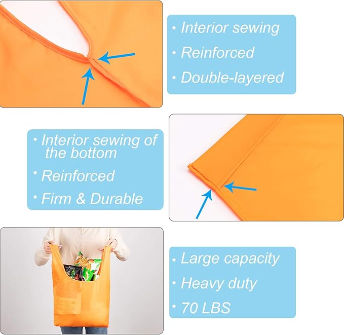 Large Reusable Bags Shopping Washable Foldable 6 Pack Grocery Bags Heavy Duty Lightweight Folding Gift Tote Bag Durable Polyester Color