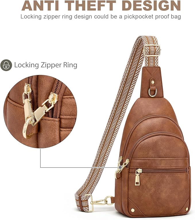 SYTRAH Anti Theft Crossbody Bags for Women, RFID Sling Bag Travel Purse, RFID Cross Body Purses Chest Bag for Travel Brown