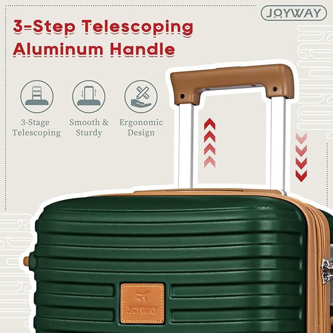 Joyway Expandable Luggage Sets 5 Piece, Lightweight Hard Shell Travel Suitcase Set with Spinner Wheels and TSA Lock, Green