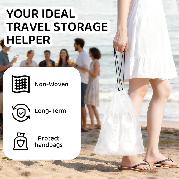 8 Pack Waterproof Travel Drawstring Shoe Bags, Clear Travel Essentials Drawstring Shoe Storage Bags (15.7" x 11.8"), Waterproof, Portable Shoe Storage for Packing Travel Essentials for Men & Women