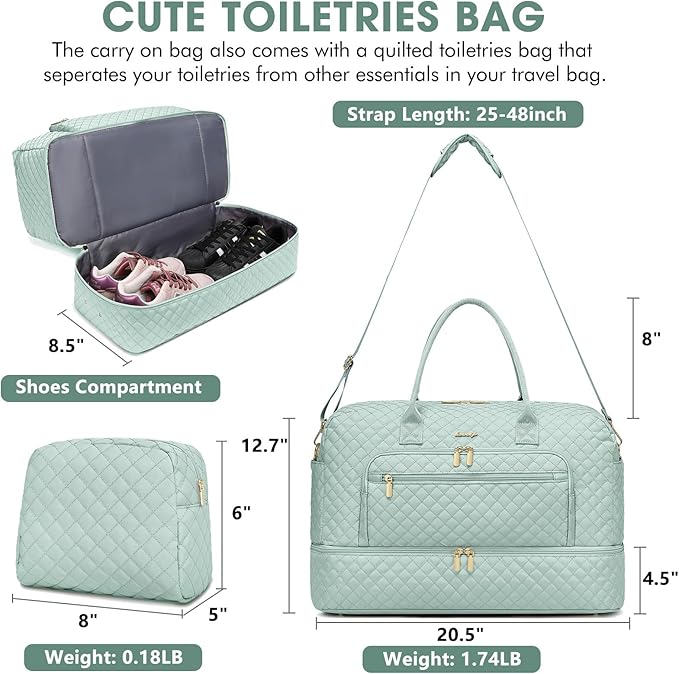 Travel Duffle Bag Weekender for Women - Carry-On Overnight Bag Personal Item Bag with Shoe Compartment & Wet Pocket Large Weekend Tote Bags with Toiletry Bag Hospital Bags for Labor and Delivery