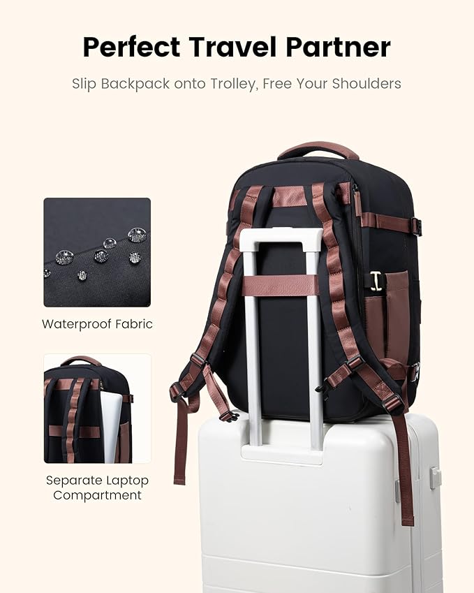 LOVEVOOK 40L Travel Backpack for Men & Women, Airline Approved Carry On Luggage, TSA Personal Item Bag fits 15.6 Inch Laptop, Waterproof Weekender Overnight Suitcase for Work, Black