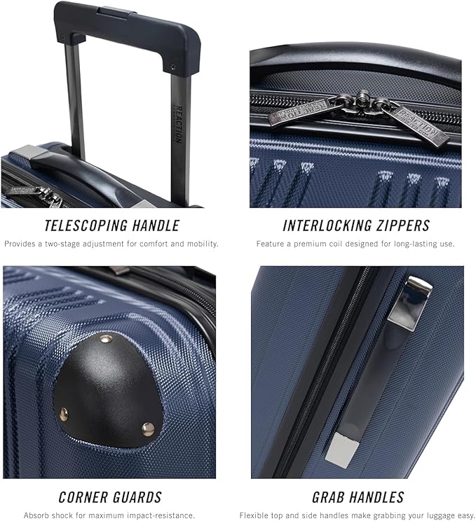 Kenneth Cole REACTION Out of Bounds Lightweight Hardshell 4-Wheel Spinner Luggage, Naval, 20-Inch Carry On
